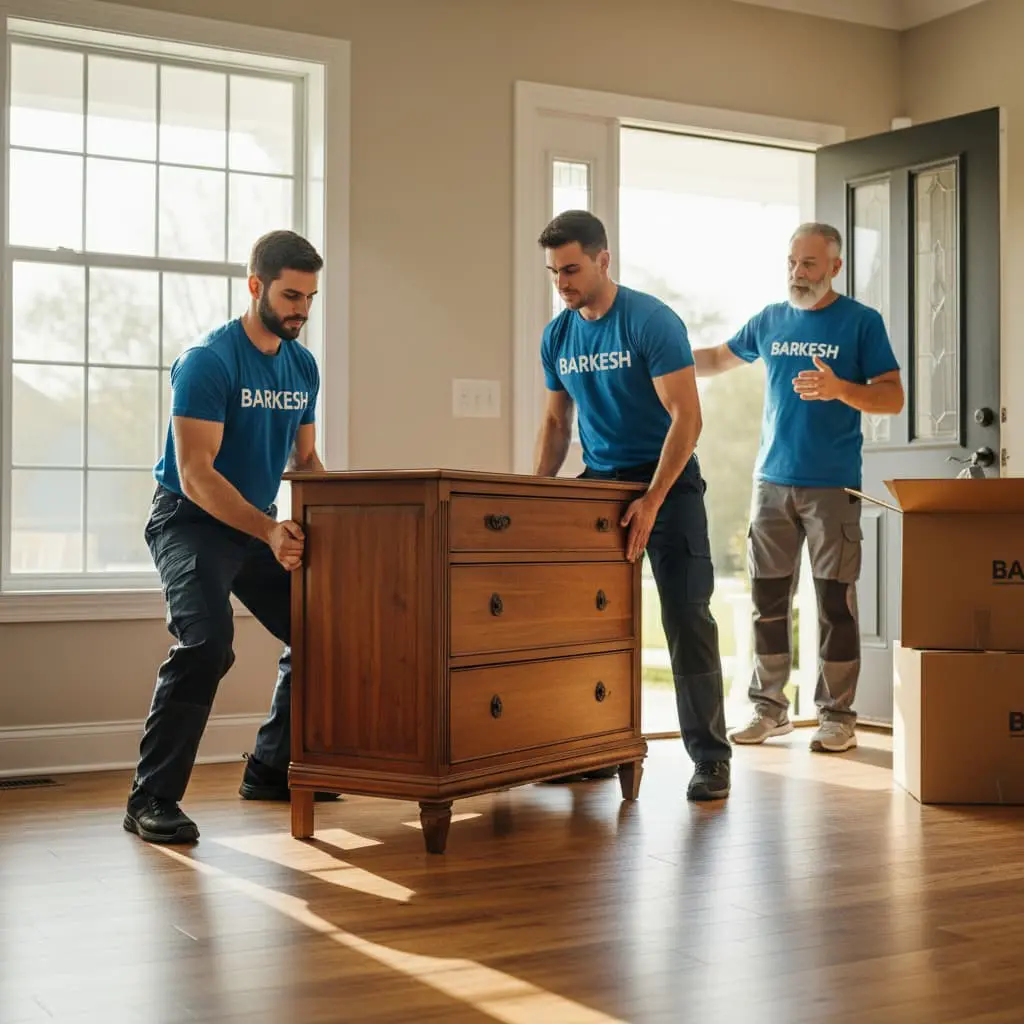 کارگران حمل بار در حال خدمات اسباب کشی و حمل اثاثیه منزل